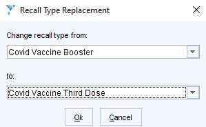 Recall Type Replacement 
Change recall type from: 
Covid Vaccine Booster 
Covid Vaccine Third Dose 
Cancel 