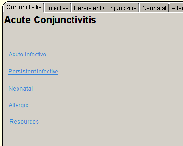 Conjunctivitis I Infective Persistent ConjuncWitis 
Acute Conjunctivitis 
Acute infective 
Persistent Infective 
Neonatal 
Allergic 
Resources 
Neonatal 